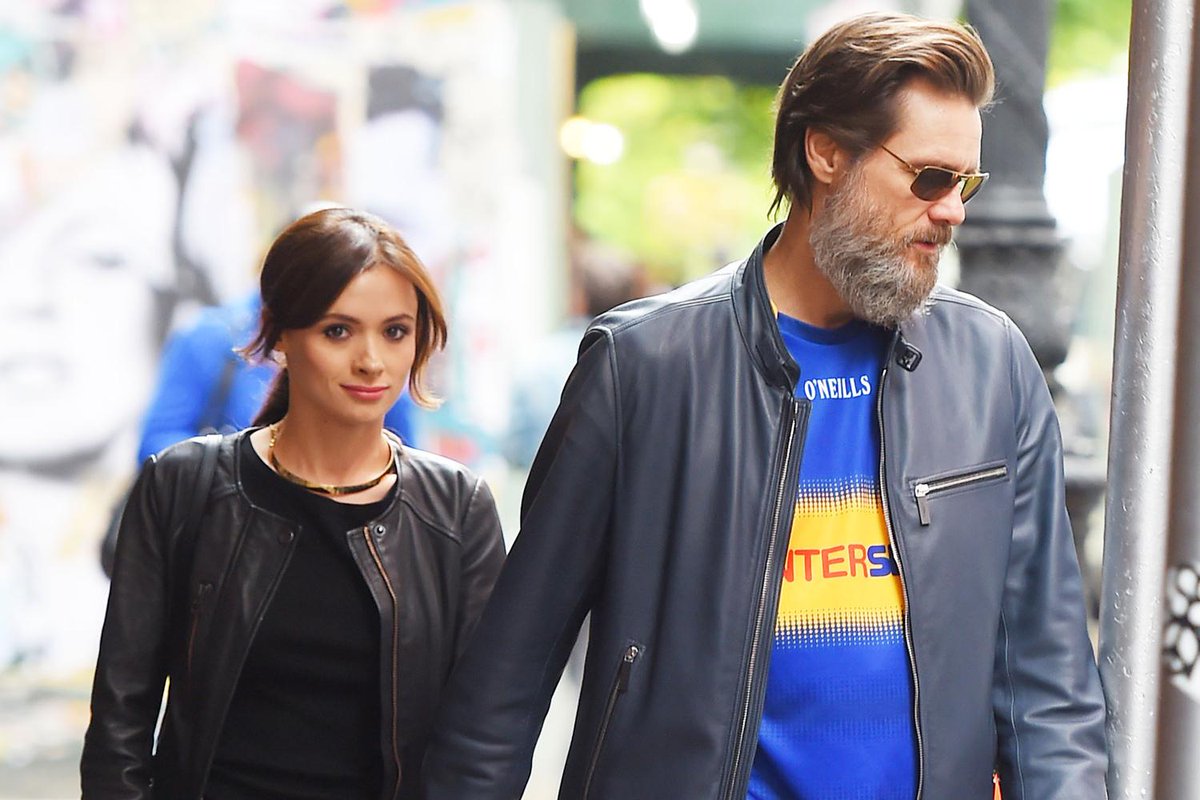 Jim Carrey con la barba e l'ex fidanzata Cathriona White.