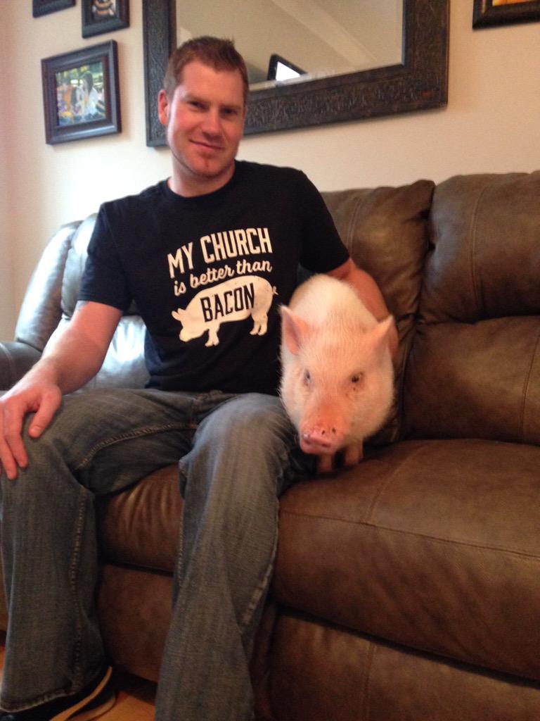 Not sure if Penny likes my new shirt or not #mychurchisbetterthanbacon @TheSummitNC @TheSummitOR