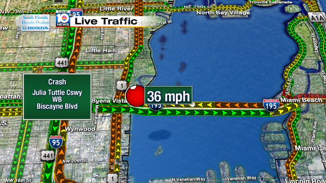 Crash on Julia Tuttle Cswy WB at Biscayne Blvd. Speeds at 36mph #traffic #miami @JeniseFernandez http://t.co/KZtYt7SRd8