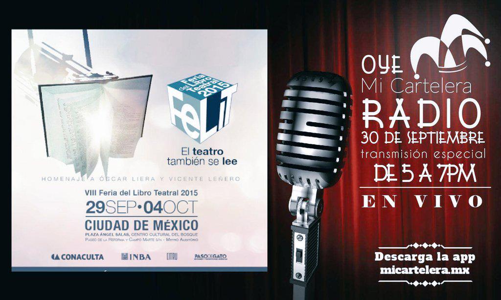 micarteleramx's tweet image. Mañana a las 5pm, transmisión especial #envivo desde la FELIT en @CCB_INBA  @Gente_de_Teatro ¡¡Descarga la app!!