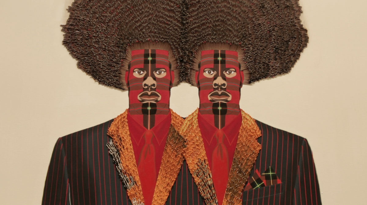 BroadAndHigh's tweet photo. Get a peek inside US IS THEM, now on view at the #PizzutiCollection, Weds at 7:30p on #WOSU! #AfroMadeOfMatchsticks http://t.co/yL9pe1bF7h