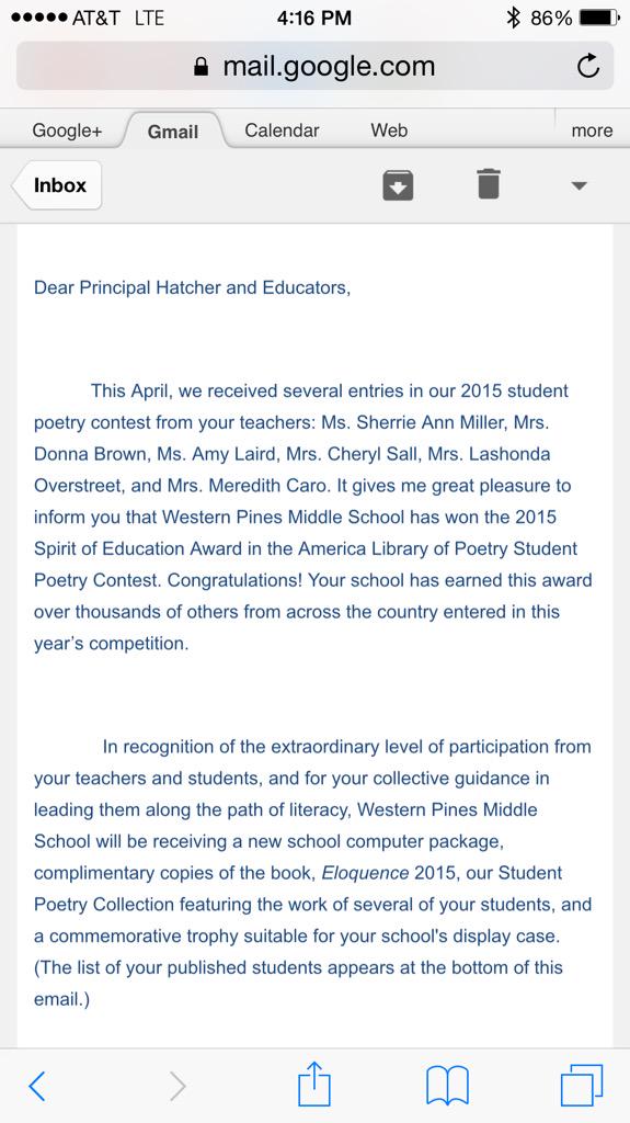 I am constantly amazed by my students and teachers. Our Western Pines family continues to ROAR!!