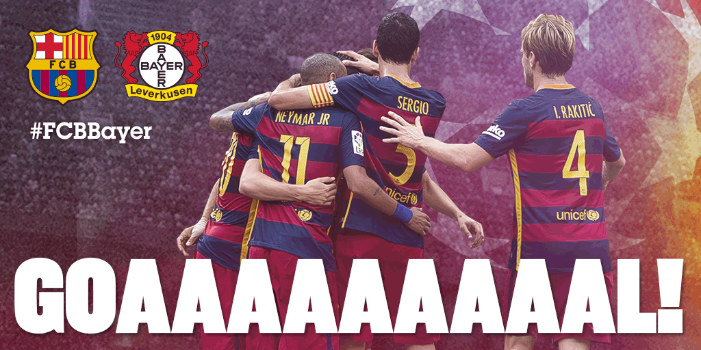FCBarcelona_cat's tweet photo. GOOOOL DEL BARÇAAA!! GOOOL DE SERGI ROBERTOOO!! #FCBLive #FCBBayer http://t.co/EeauHuyZgk