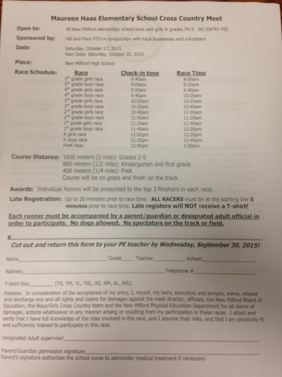 Final call to sign up for the Maureen Haas Cross Country Race!!  Permission slips due to Mr. Nocera tomorrow!!