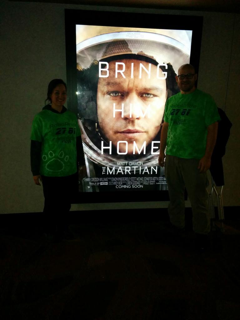 FIRST2781's tweet photo. Thanks @team1138 !!! #RoboPride is at The Martian advanced screening http://t.co/9yI8Tx3Wsk