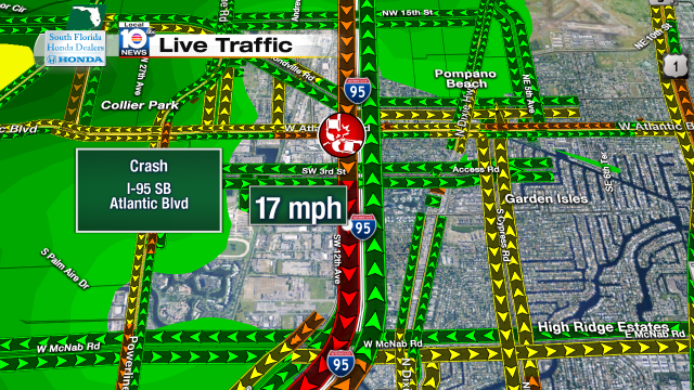 Crash on I-95 SB at Atlantic Blvd. Speeds at 17mph #traffic #pompanobeach @JeniseFernandez http://t.co/Ikw3L7EI7w