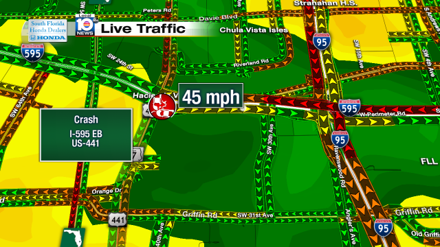 Crash on I-595 EB at US-441. Speeds at 45mph #traffic #broward @JeniseFernandez http://t.co/czZ7cugk1x