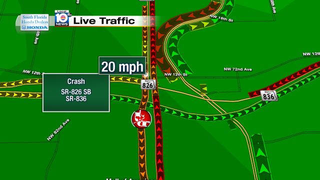 Crash on SR-826 SB at SR-836. Speeds at 20mph #traffic #miami @JeniseFernandez http://t.co/FQwhzRyol7