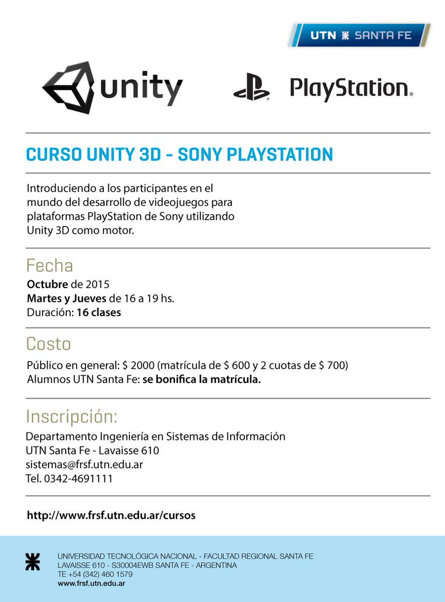 Utn Santa Fe On Twitter Curso Utnsantafe Sony Unity3d Http T Co Gzhq5wqioa