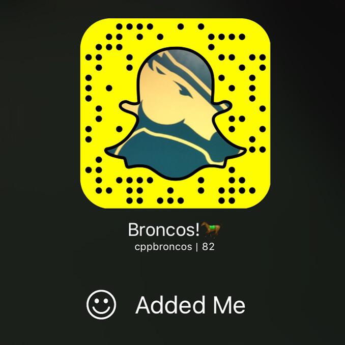 cppbroncos's tweet image. Add us on Snapchat for a behind the scenes look at CPP athletics! You'll also get special snaps about prizes. 👻🏆