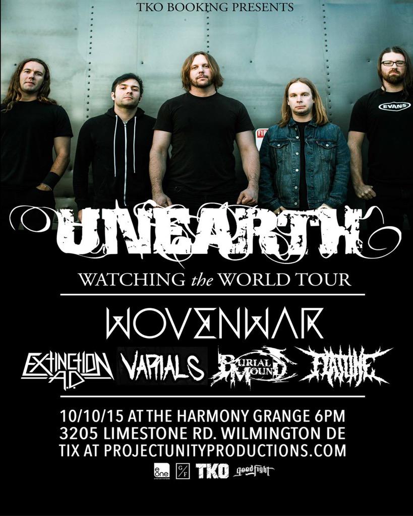 ProjectUnityDE's tweet photo. 10/10 UNEARTH. HARMONY GRANGE. WILMINGTON DE. http://t.co/559SgE6O0S