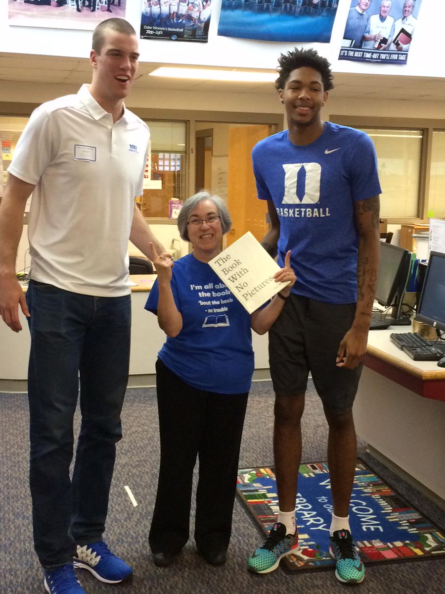 Media Center Dir Ms Graves w/ two awesome Read with <a href="/dukebasketball/">Duke Basketball</a> Blue Devils. Thx for inspiring young readers!
