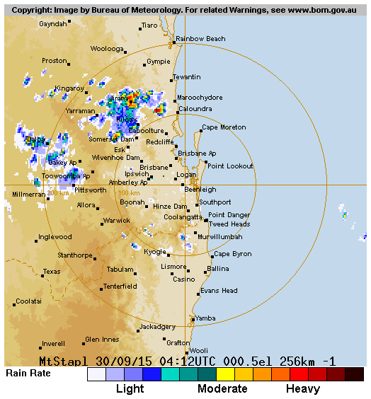 SEQ incidents on Twitter "BOM WEATHER 256 km Brisbane (Mt Stapylton