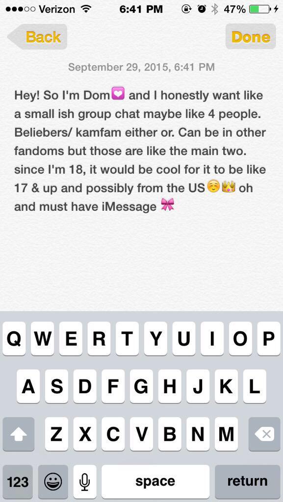 interwebsfr1end's tweet photo. Follow/dm @ThatGirlDomm and fav this if you want to be in the group chat 💕 http://t.co/UzXMfG8zAn
