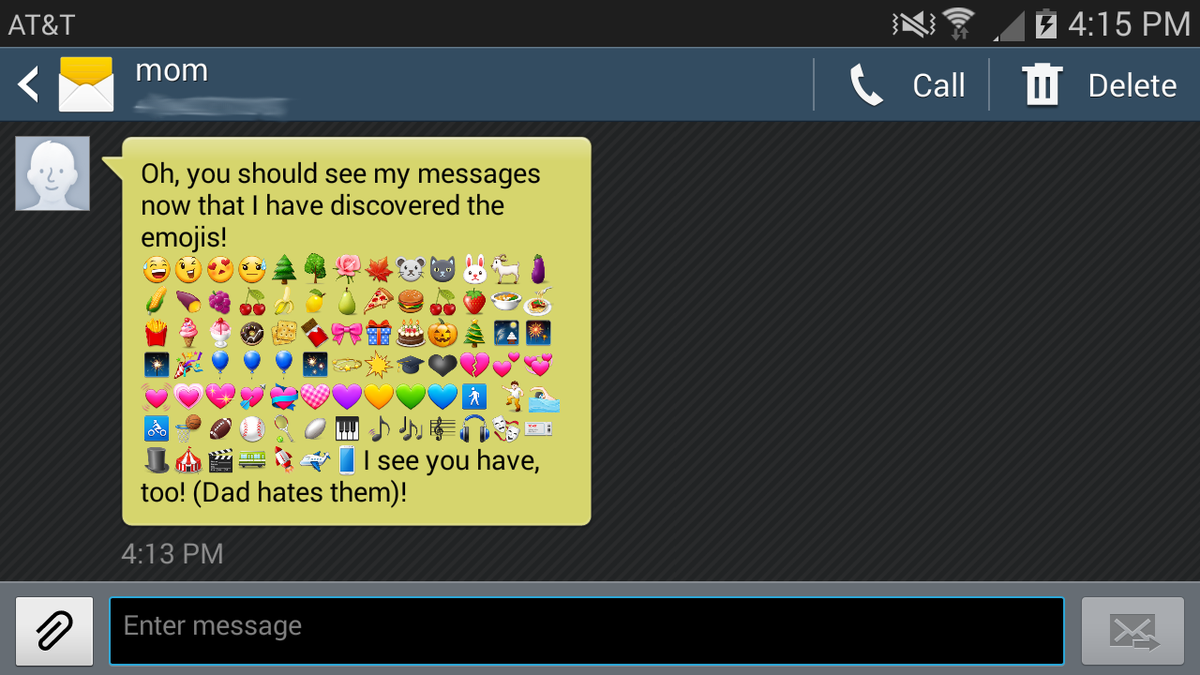j_v_a's tweet photo. my mom discovered emojis http://t.co/7RWrfNANNq