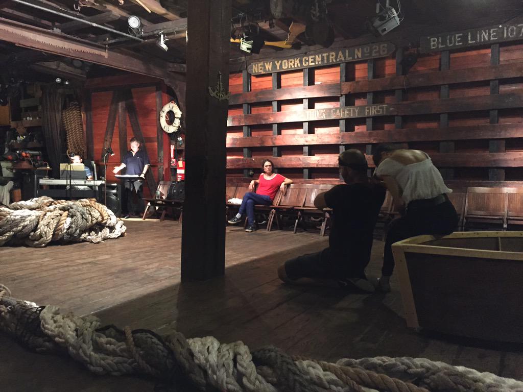 FloatingOperaNY's tweet photo. Today is our first spacing rehearsal on the barge. Everyone is hard at work in our new home.  #floatingoperanyc http://t.co/OiUx3Iz7d7