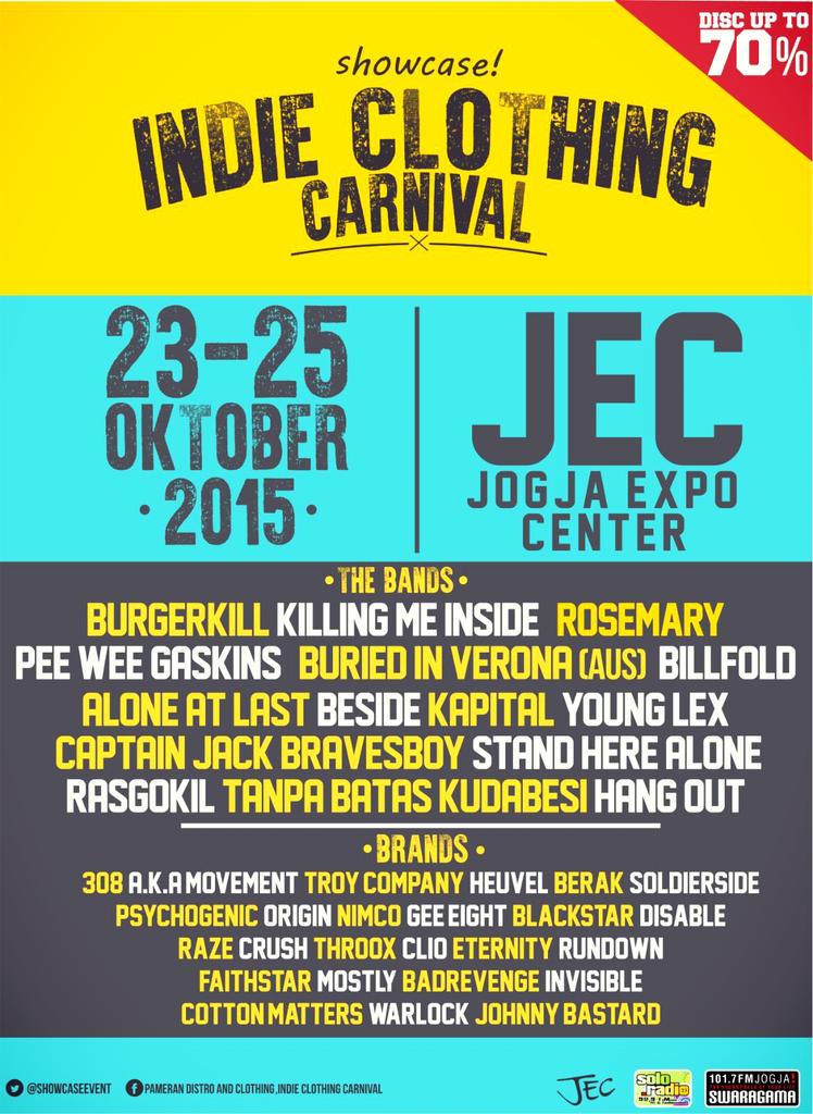 #IndieClothingCarnival 23-25 Oktober 2015 #Jogja | @JogjaExpoCenter | 10:00-23:00 | Disc up to 70% | Don't Miss It !!