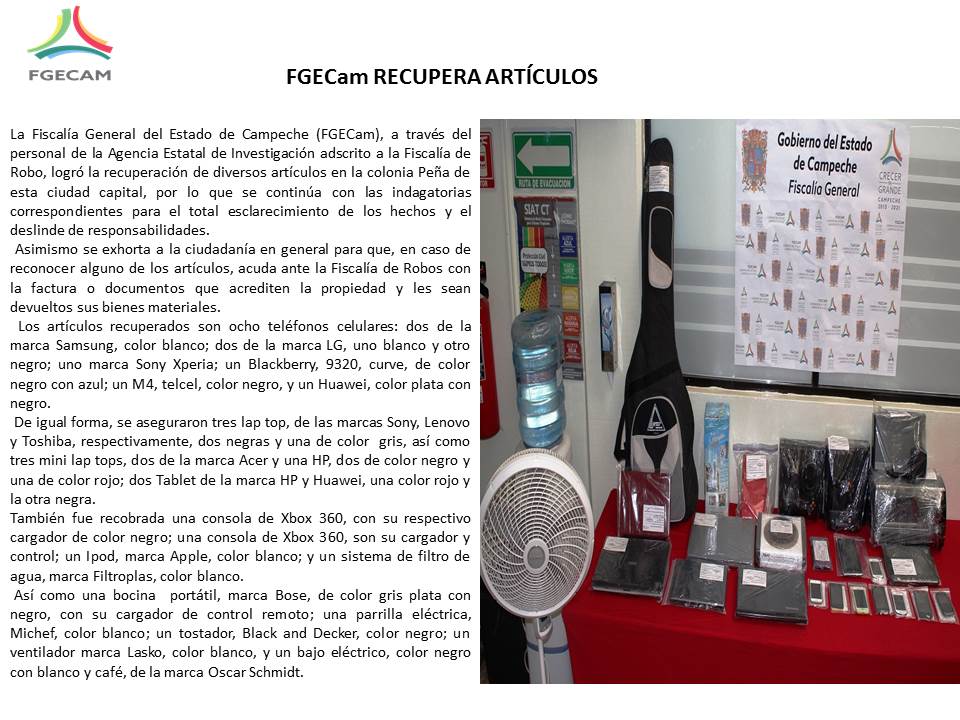 Fge_campeche's tweet photo. #FGEC Se Recuperan diversos articulos.@alitomorenoc http://t.co/YMPKShXDNS