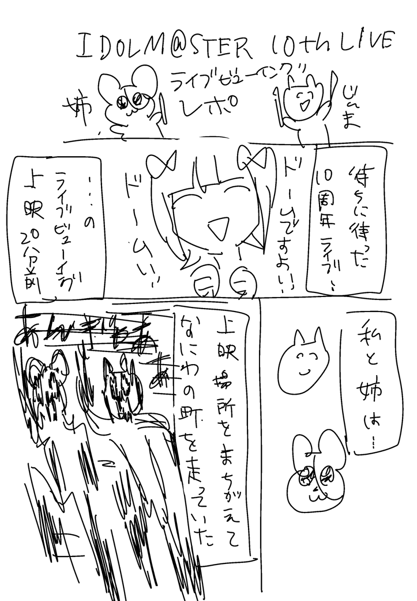 先月描いてたアイマス10thのレポ漫画(すごく途中)が出てきた 