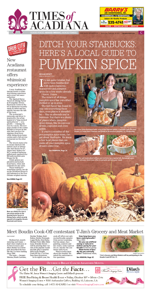 DSM_Studio's tweet photo. A local guide to pumpkin spice: Sept. 29 @theadvertiser features cover design by @JoshuaSmothers: http://t.co/yy6WC8K6M9