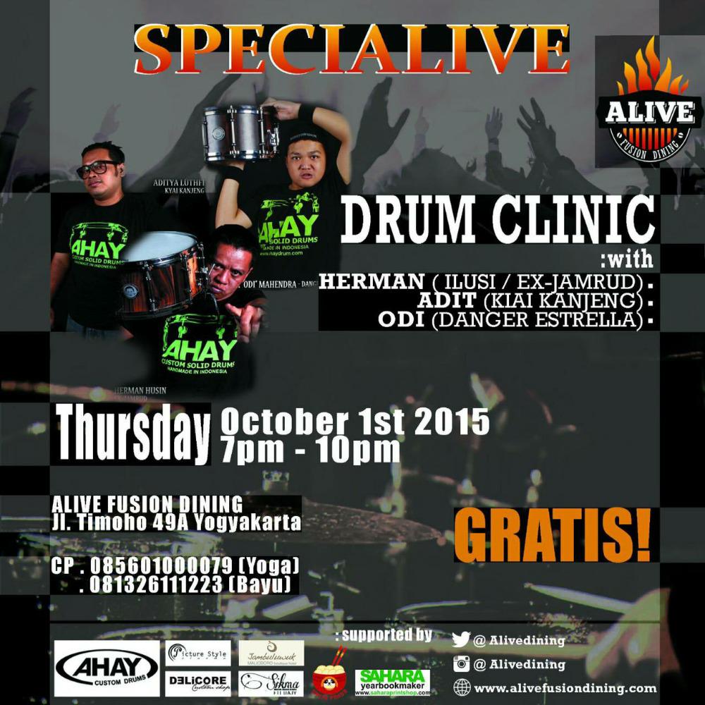 Yuk, bagi yang tertarik belajar drum lebih mendalam lagi, buruan ikut DRUM CLINIC! (Presented by <a href="/SikmaFTI_UAJY/">Musik Mahasiswa FTI </a> )