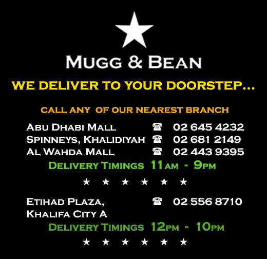MuggandBeanUAE's tweet photo. We Deliver to Your Door Step... simply call any of our nearest branches in Abu Dhabi...
#muggandbean #mnb #mnbuae http://t.co/zmeBJNuHAJ