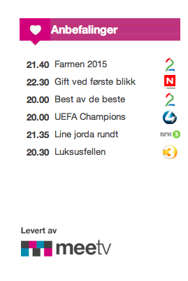 MeeTVno's tweet photo. Champions League, Gift ved første blikk og Farmen 2015++ /Her er kveldens mest populære programmer på TV. #TVGuiden http://t.co/s5WTezsxX0