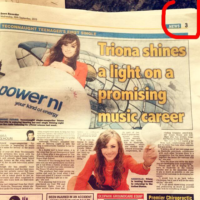 KirwanCaitriona's tweet photo. Nice to be a page 3 girl for different reasons - thanks to the @DownRec for this! #newspaper #downrecorder #music http://t.co/yobx2c6KgU
