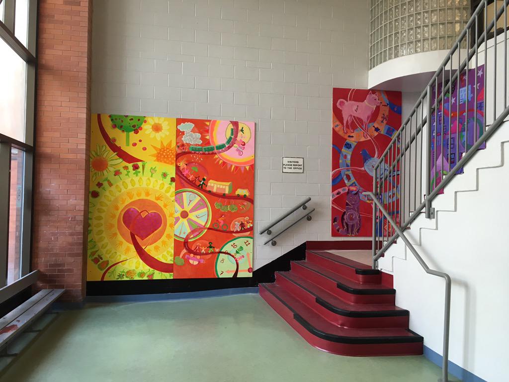 DasDowntown's tweet photo. Beautiful murals up in our fixed up lobby! Thanks @tdsb! #schoolspirit #arts #studentpride http://t.co/WYjWxfhUS7