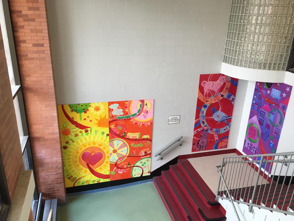 DasDowntown's tweet photo. Beautiful murals up in our fixed up lobby! Thanks @tdsb! #schoolspirit #arts #studentpride http://t.co/WYjWxfhUS7