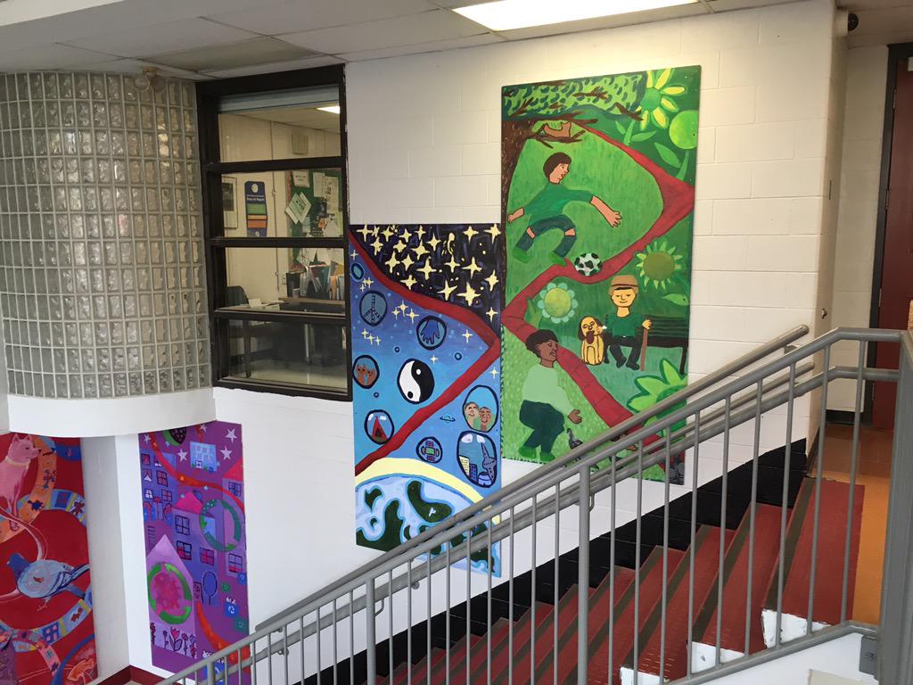 DasDowntown's tweet photo. Beautiful murals up in our fixed up lobby! Thanks @tdsb! #schoolspirit #arts #studentpride http://t.co/WYjWxfhUS7