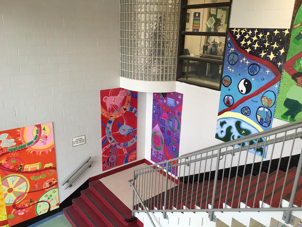 DasDowntown's tweet photo. Beautiful murals up in our fixed up lobby! Thanks @tdsb! #schoolspirit #arts #studentpride http://t.co/WYjWxfhUS7