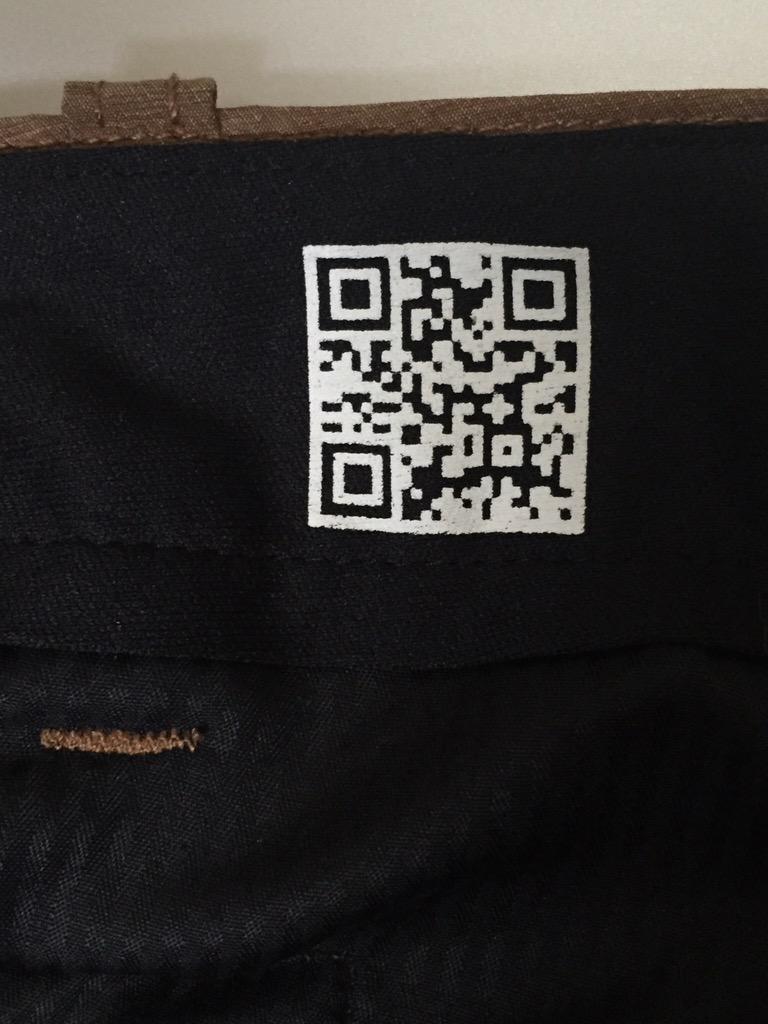 SeibelGroup's tweet photo. Found this #QRCode printed on the inside of a pair of @Volcom shorts. #print #creative http://t.co/0XekSjOd0q