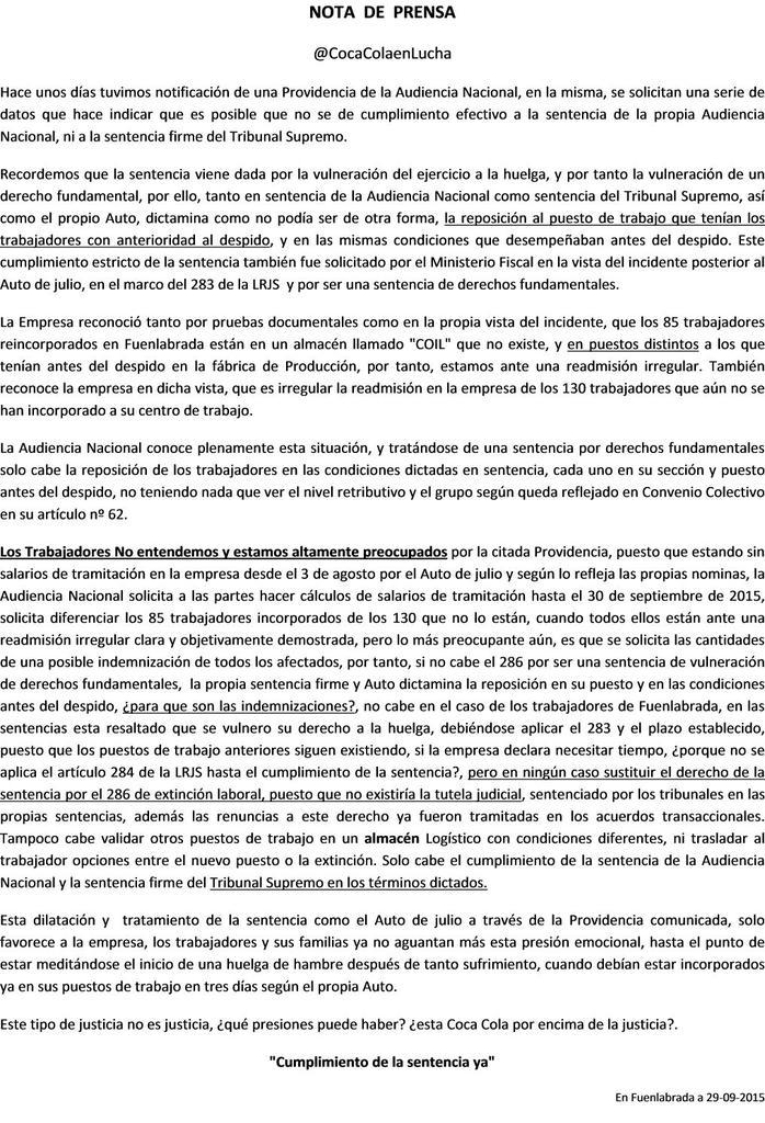 lluviapay's tweet photo. @UNoticias trabajadores d @cocacolaenlucha solo pedimos k AN ejecute sentencia en todos sus términos.#ERENuloCocaCola http://t.co/ihNtazi7i4