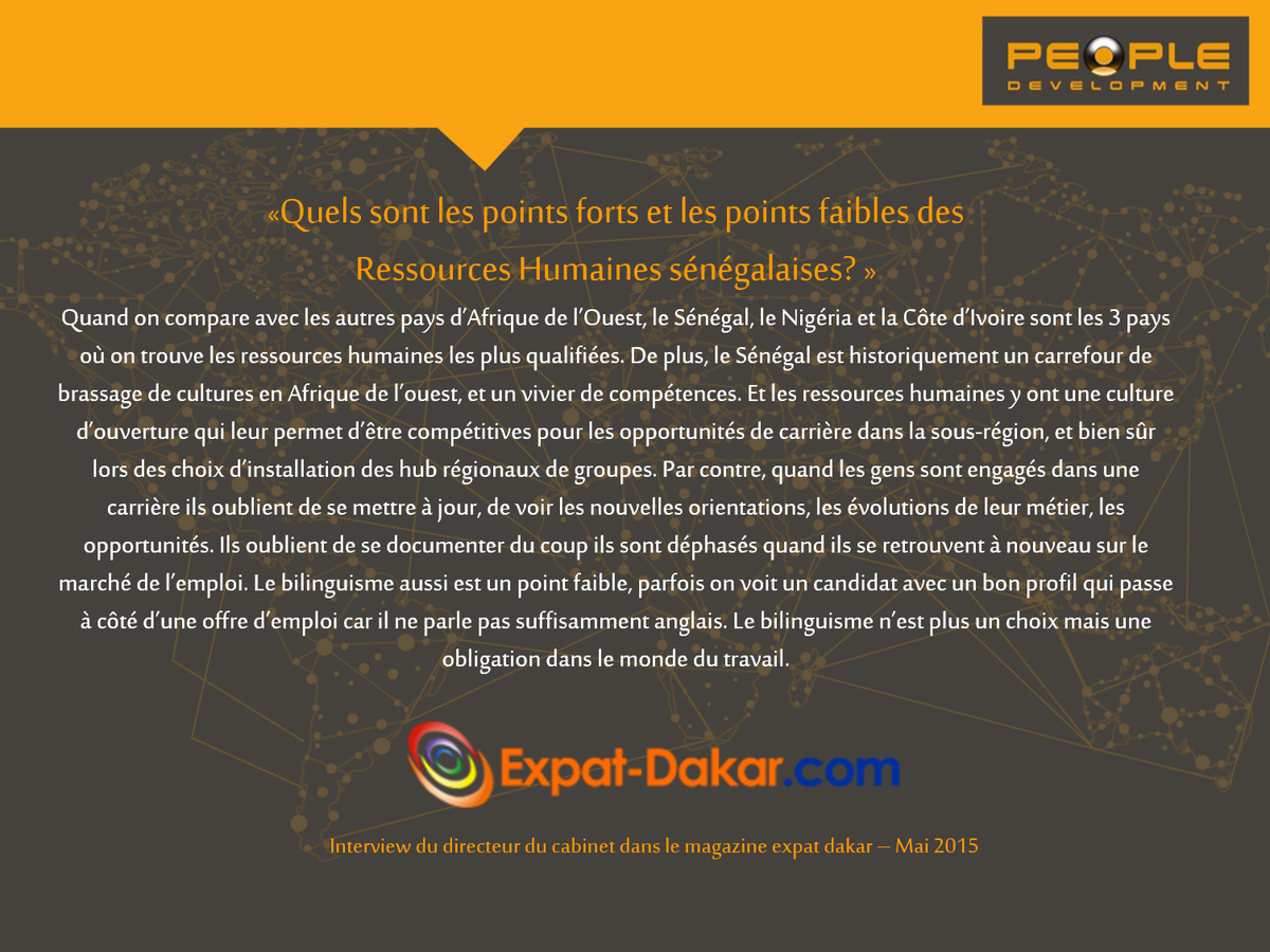 People_Dev's tweet image. Fin de l'interview du directeur du cabinet avec Expat-Dakar.
Points forts et faibles des #RH au #Sénégal ?
#Kebetu