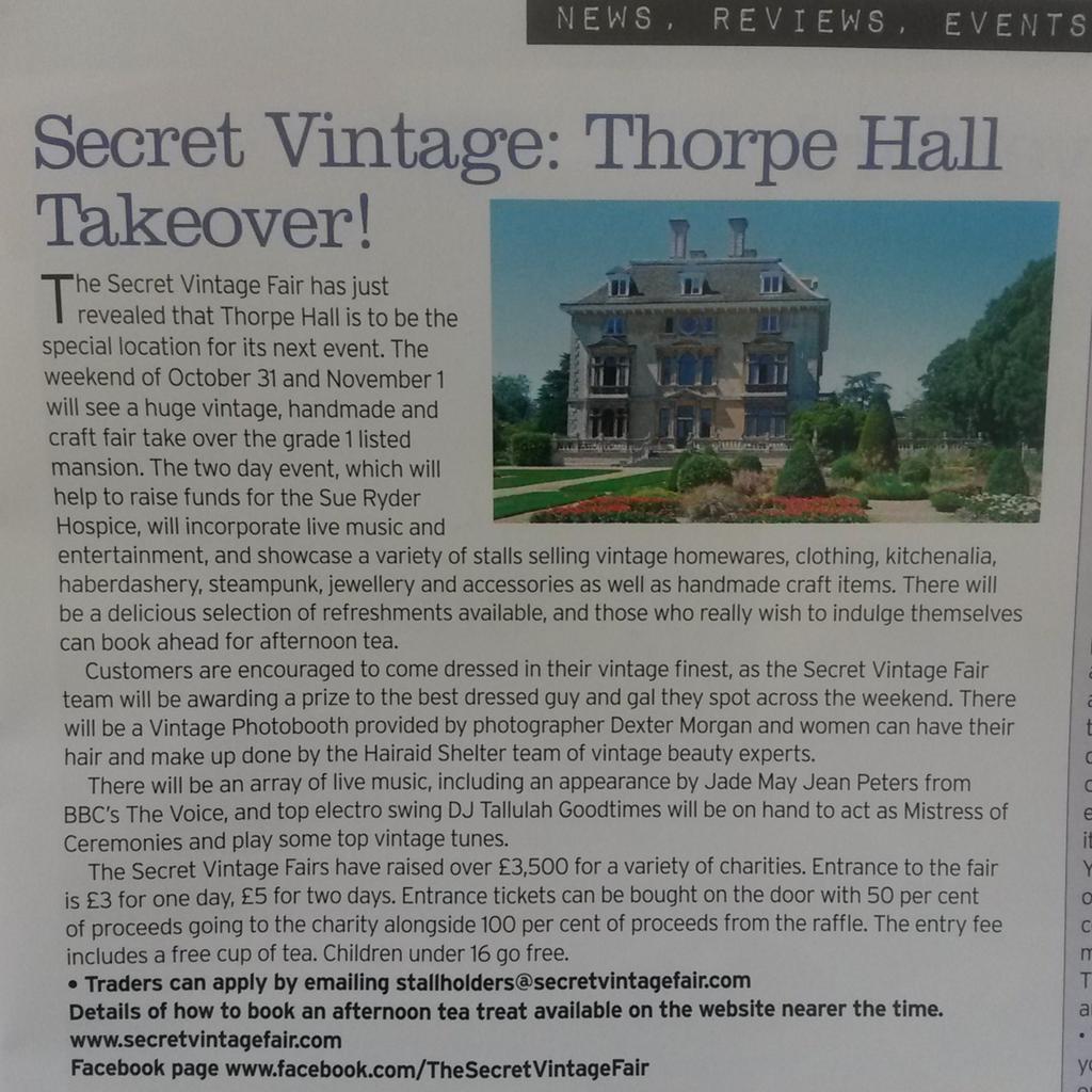 Secret_Vintage's tweet photo. Yes folks at long last we can reveal our SECRET LOCATION IS THORPE HALL! So looking foward to being @SRthorpehall! http://t.co/LcsaC1obTo