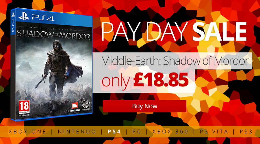 shoptonet's tweet photo. #DEAL #ShadowOfMordor on #PayDaySale #MiddleEarthGame for Only £18.85 #PS4 #Sale #BuyNow ML http://t.co/Uy92EZH4Sk http://t.co/RcKJDrxVLI