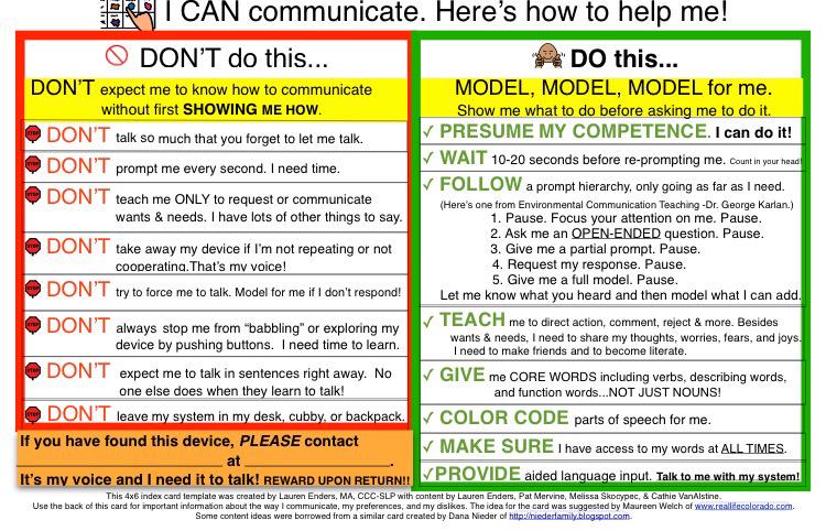 EngagingAACSLP's tweet image. Updated 4x6 Implementation card to attach to AAC devices tinyurl.com/qyohoqj 
#spedchat #Augcomm #SLPeeps #aac