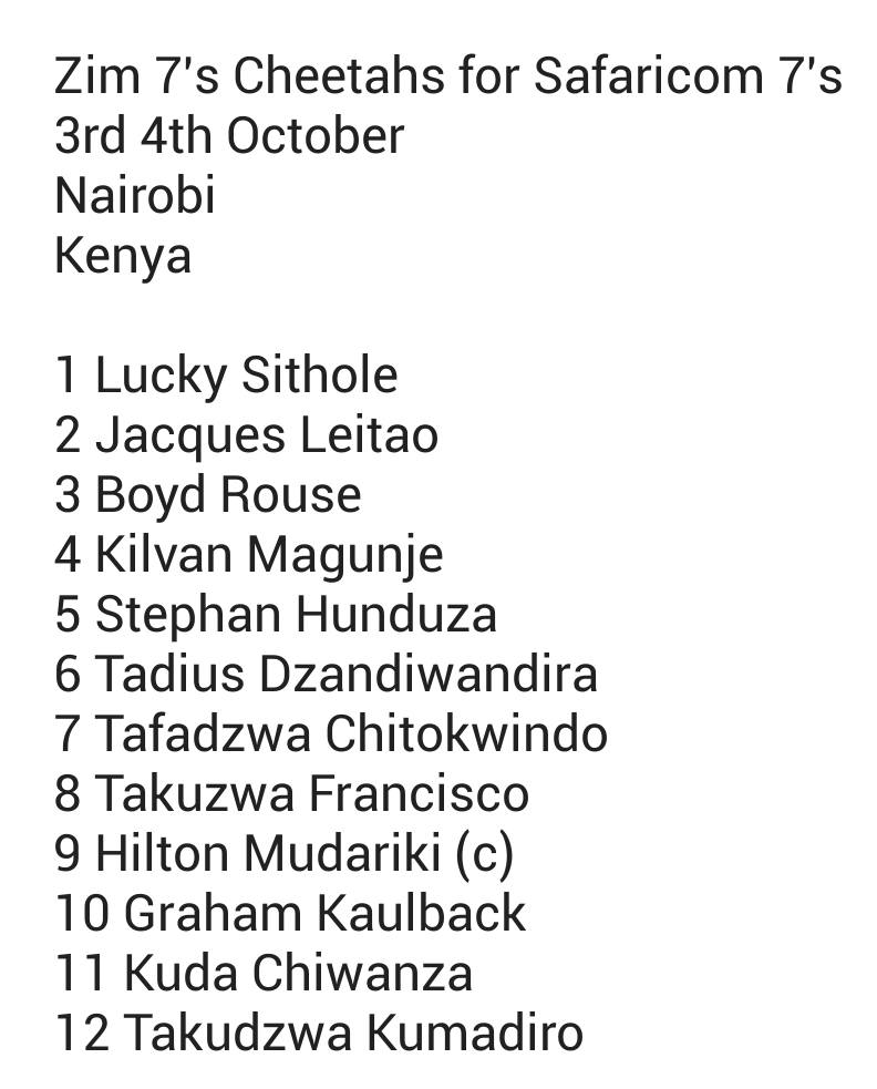 zimsevens's tweet photo. @zimsevens team to compete in @SafaricomLtd 7' s tournament this weekend. @PowerTelZW @InnovateHPC @USNZimbabwe http://t.co/rkyTtHVBFj