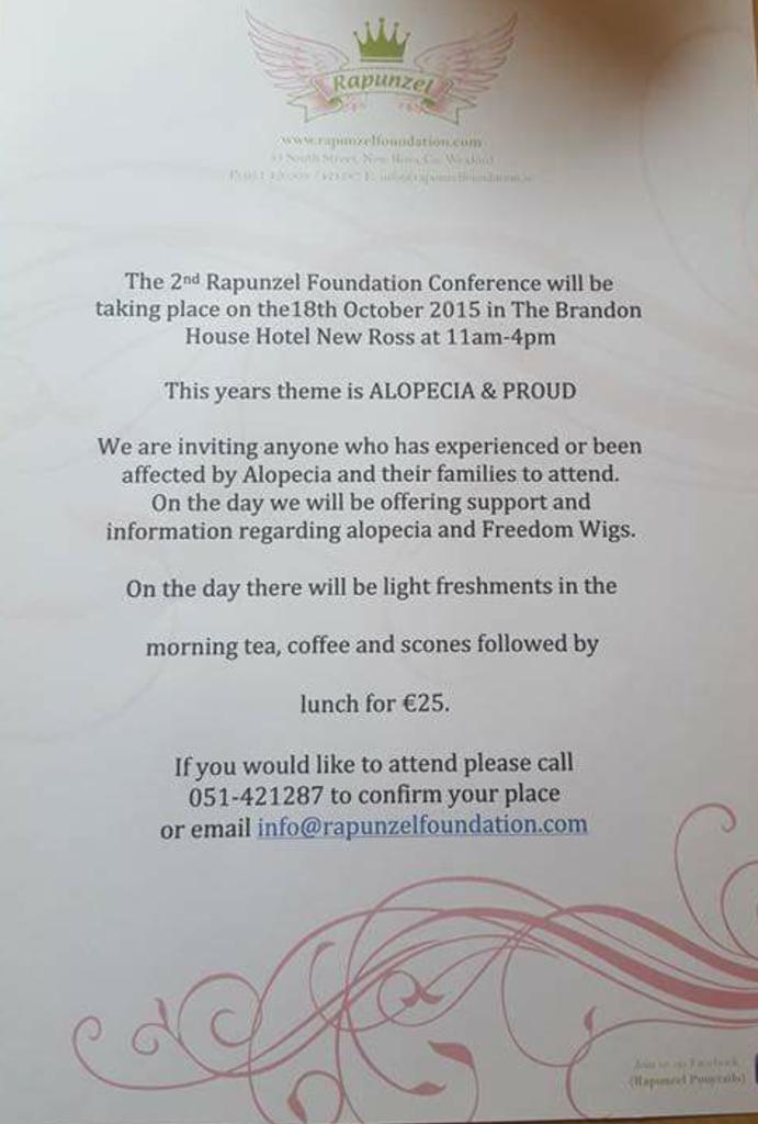 Just over 2 weeks left until #RapunzelFoundation  Conference #alopecia #alopeciaandproud #hairloss <a href="/BrandonHHotel/">Brandon House Hotel</a>