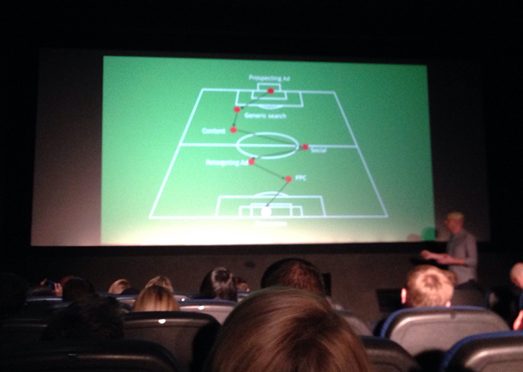 Fieldworks's tweet photo. Simon Prince from @Powwownow talks digital attribution, comparing marketing funnels to football! #dmsrefresh http://t.co/6RhpT6E2fv