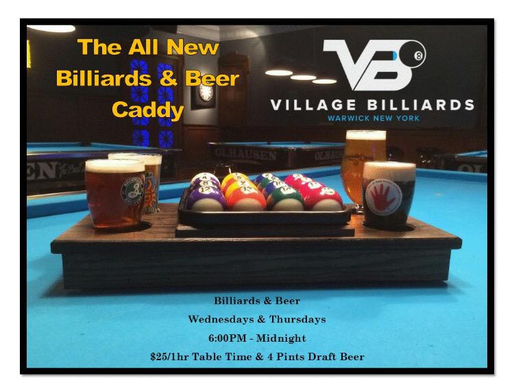 VBilliards's tweet photo. $25 for 1 hour of table time and 4 draft pints of beer! Deal starts at 6pm #villagebilliards #warwick #thirdfloorfun http://t.co/ymDY7UB8dP