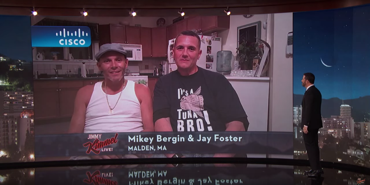 BostonDotCom's tweet photo. The dudes from the ‘Sea Monstah’ video were the most Boston people ever on Jimmy Kimmel: http://t.co/vqYP0EXsTk http://t.co/JqPbsEPZ8U