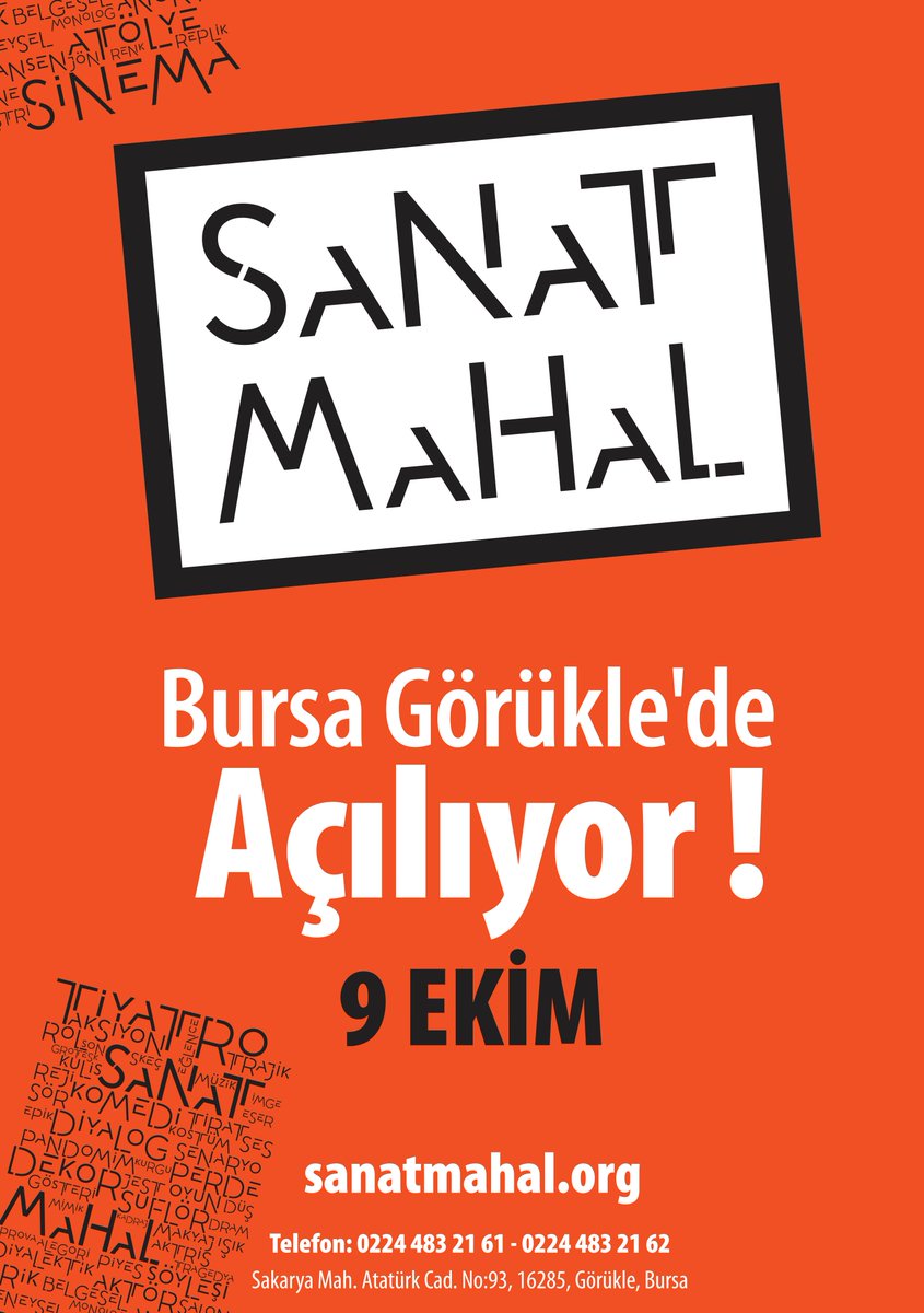 #SanatMahal 9 Ekim Cuma günü Bursa'da açılıyor.
sanatmahal.org