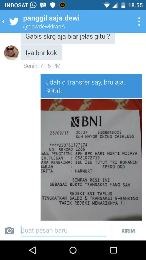 Harmurt's tweet photo. @TipuDaya gw abis ditipu nih bro, sama @dewdewkiranA bis transfer DP ga ada respon lg. Tolong ya disebarin. Tq http://t.co/DpurQflJQj