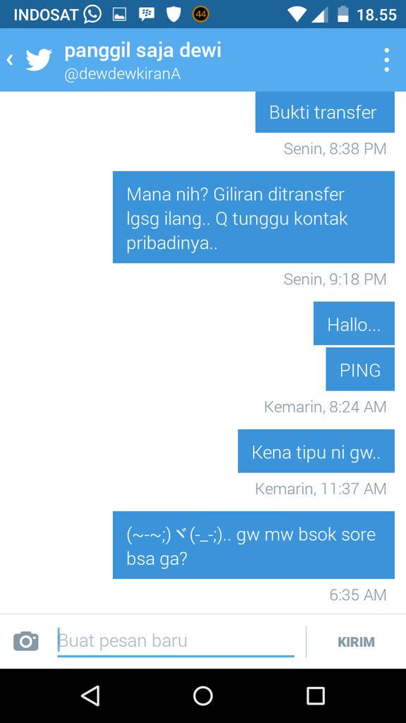 Harmurt's tweet photo. @TipuDaya gw abis ditipu nih bro, sama @dewdewkiranA bis transfer DP ga ada respon lg. Tolong ya disebarin. Tq http://t.co/DpurQflJQj