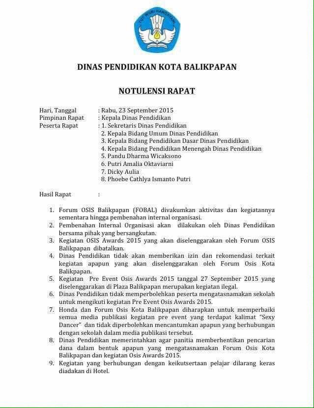 Kami Forum Osis Balikpapan mengklarifikasi,notulensi rapat yg trsebar luas sm skli tdk diketahui oleh DinasPendidikan