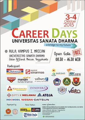 jogjalowker's tweet photo. Career Days Universitas Sanata Dharma  3-4 Okt 2015 08.30-16.30 di Aula Kampus I USD Jl Affandi, Mrican, umum, Gratis http://t.co/RkA5yRrTNO