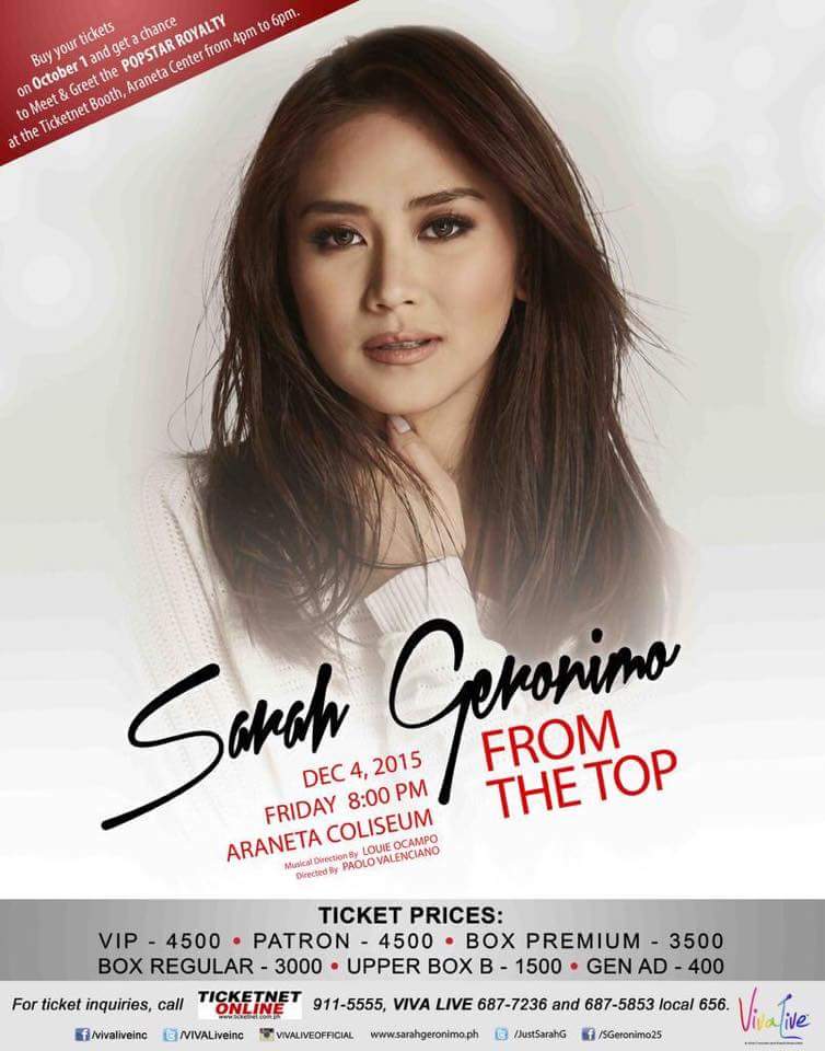 TweetNiSarahG's tweet photo. Popsters, don't forget to buy your tickets. Bukas na sa Araneta Coliseum. 💋😍 #SarahGFromTheTop http://t.co/tfE0qmqB2t