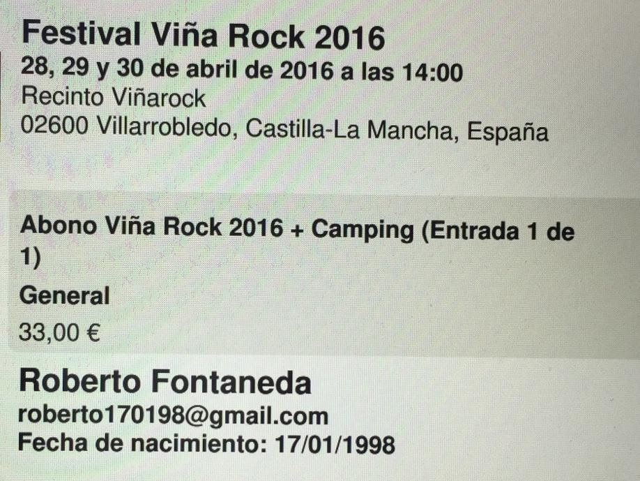 Corafg12's tweet photo. "@roberto170198: Entradas Viña Rock 2016 confirmed!!!💪🎆🎉🎊 @Anaabad10 @rodricalvo17 @ams1902  @evamonte26 #PutaPasada http://t.co/rMcEK4OcKl"